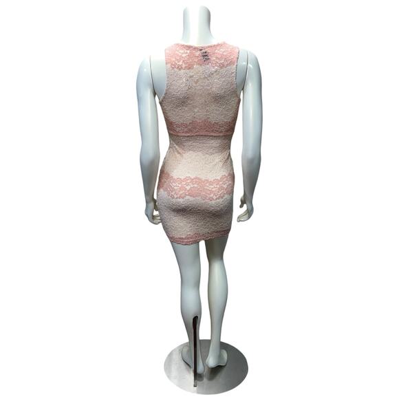 Windsor Pink Ivory Striped Lace Bodycon Dress Criss-Cross Front NWT Size S - Picture 3 of 9